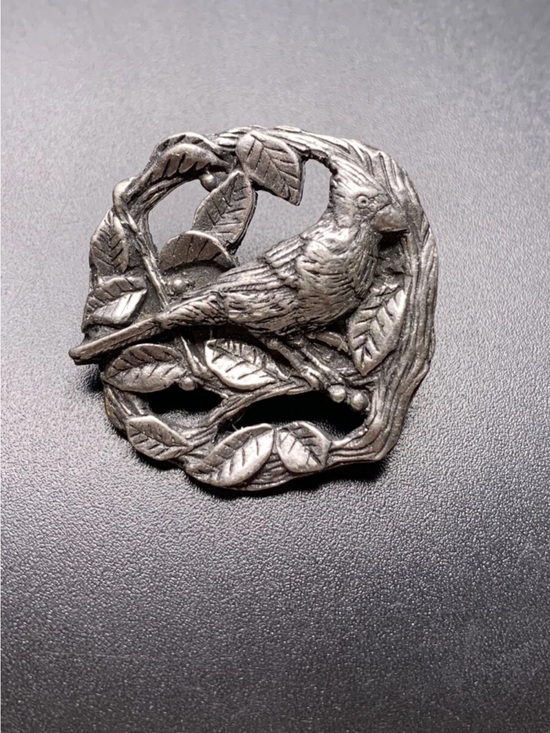 BIRD & BLOOMS Jewelry - Vintage BIRDS & BLOOMS on Branch Metal Brooch - Silver Tone